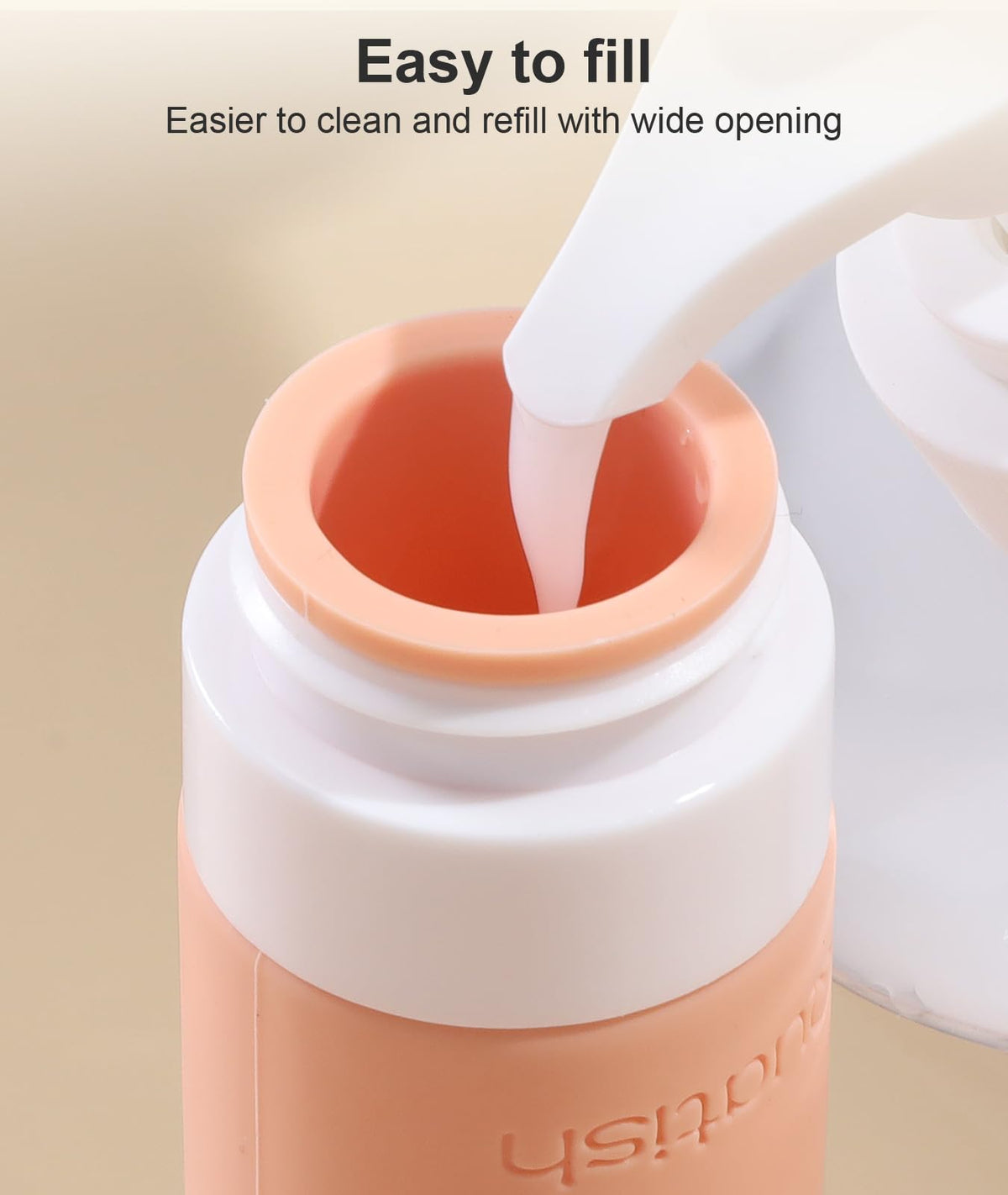 Quatish funnel and cleaning brush showing easy refill and hygiene benefit