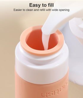 Quatish funnel and cleaning brush showing easy refill and hygiene benefit
