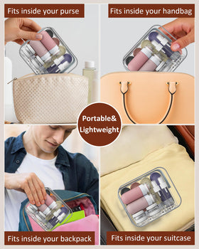 Quatish set arranged on bathroom counter showing ready-to-use travel grooming convenience benefit