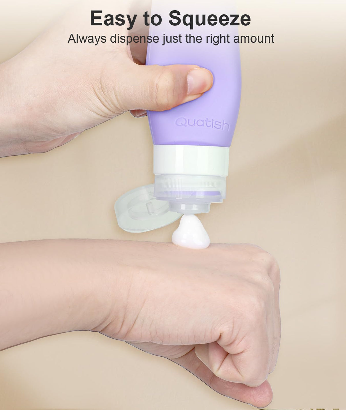 Quatish spray bottle in use misting sanitizer for on-the-go freshness