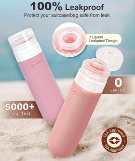 Quatish toiletry bag open with neatly arranged bottles for compact packing