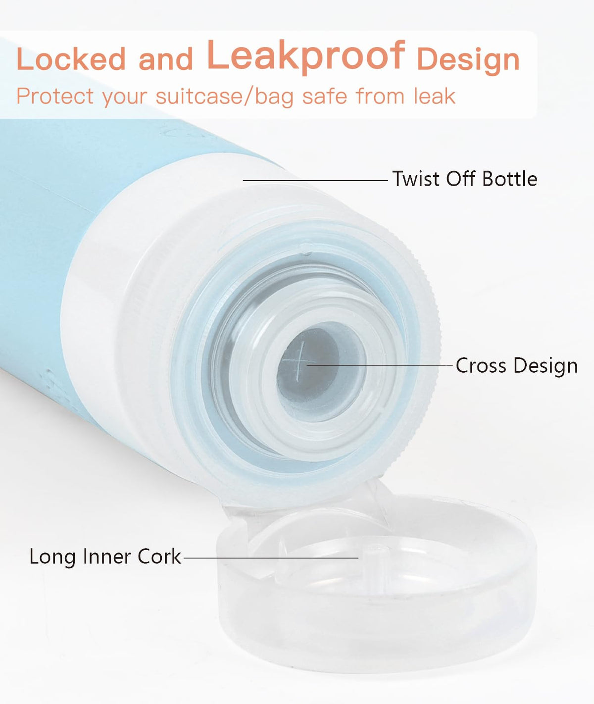 Quatish close-up of the three-layer lid and cap, showing the patented sealing for reliable travel