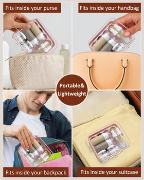 Quatish travel pouch inside suitcase demonstrating organized luggage protection