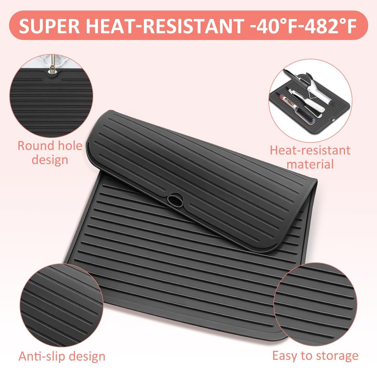 Quccefods mat holding flat iron and curling iron for organized styling