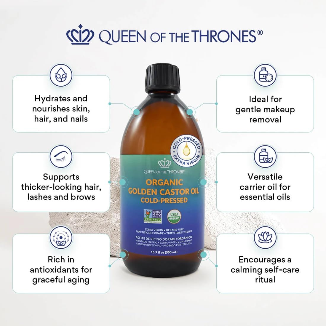 QUEEN OF THE THRONES amber glass closeup protecting oil quality