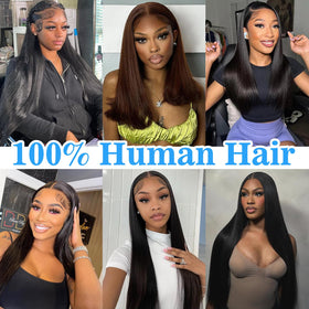 Queenset model wearing bundles showing natural blend and styling benefit