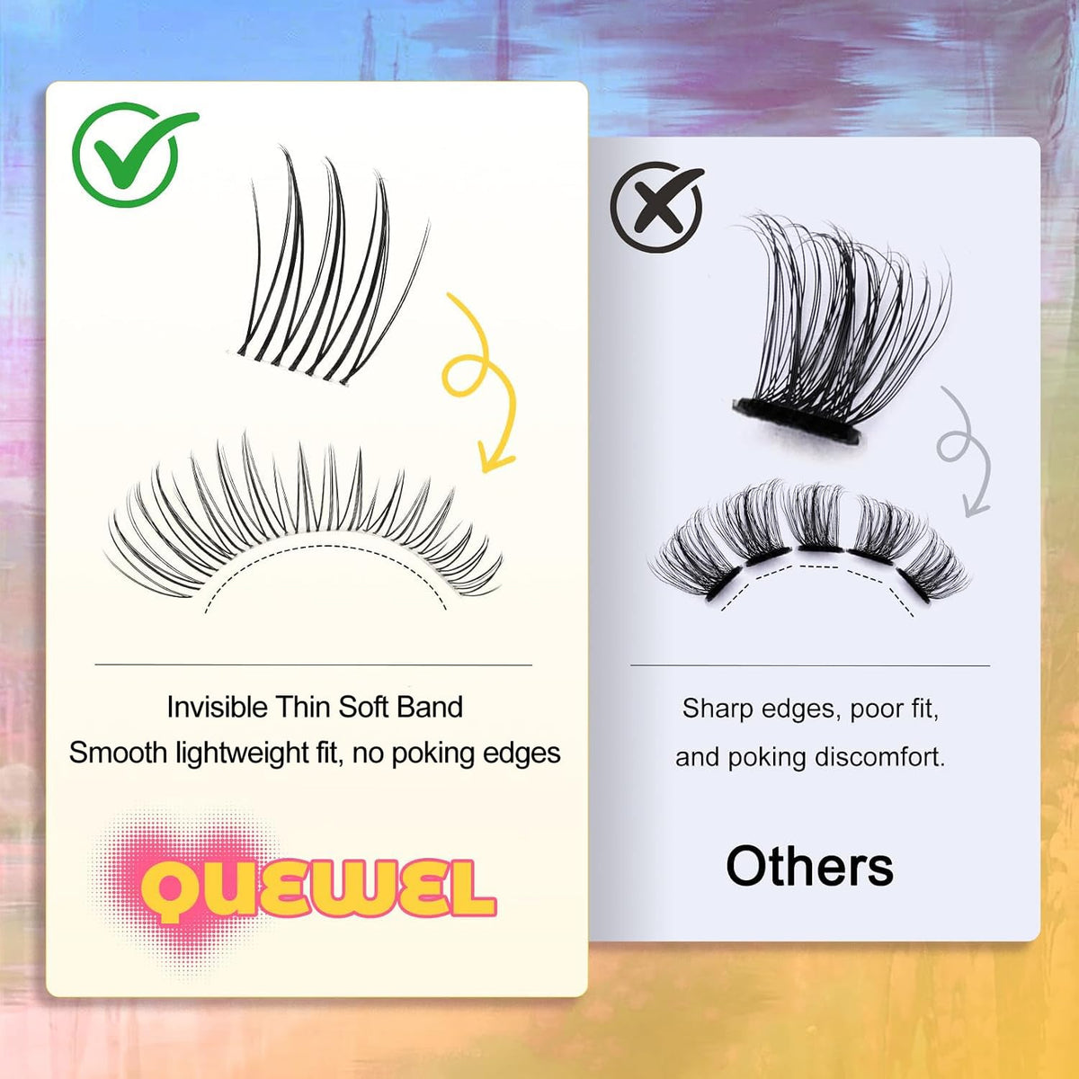 QUEWEL detailed view of soft lash cluster fibers for light feel