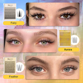 QUEWEL cluster lashes held in hand showing size and scale
