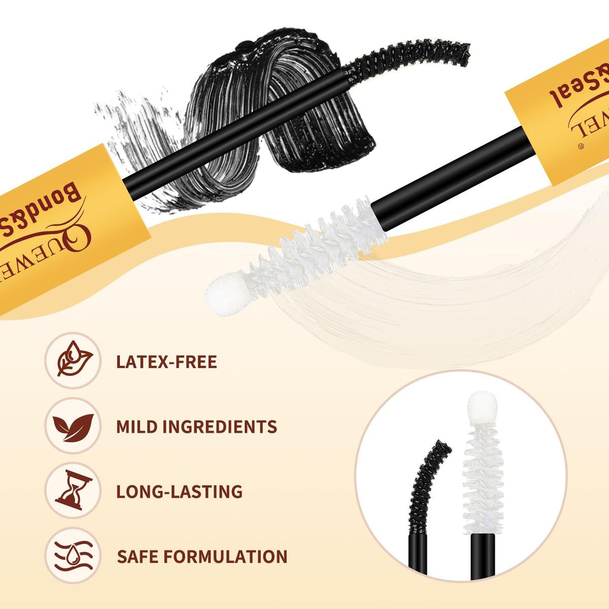 QUEWEL bond brush tip detail delivering precise adhesive for secure placement
