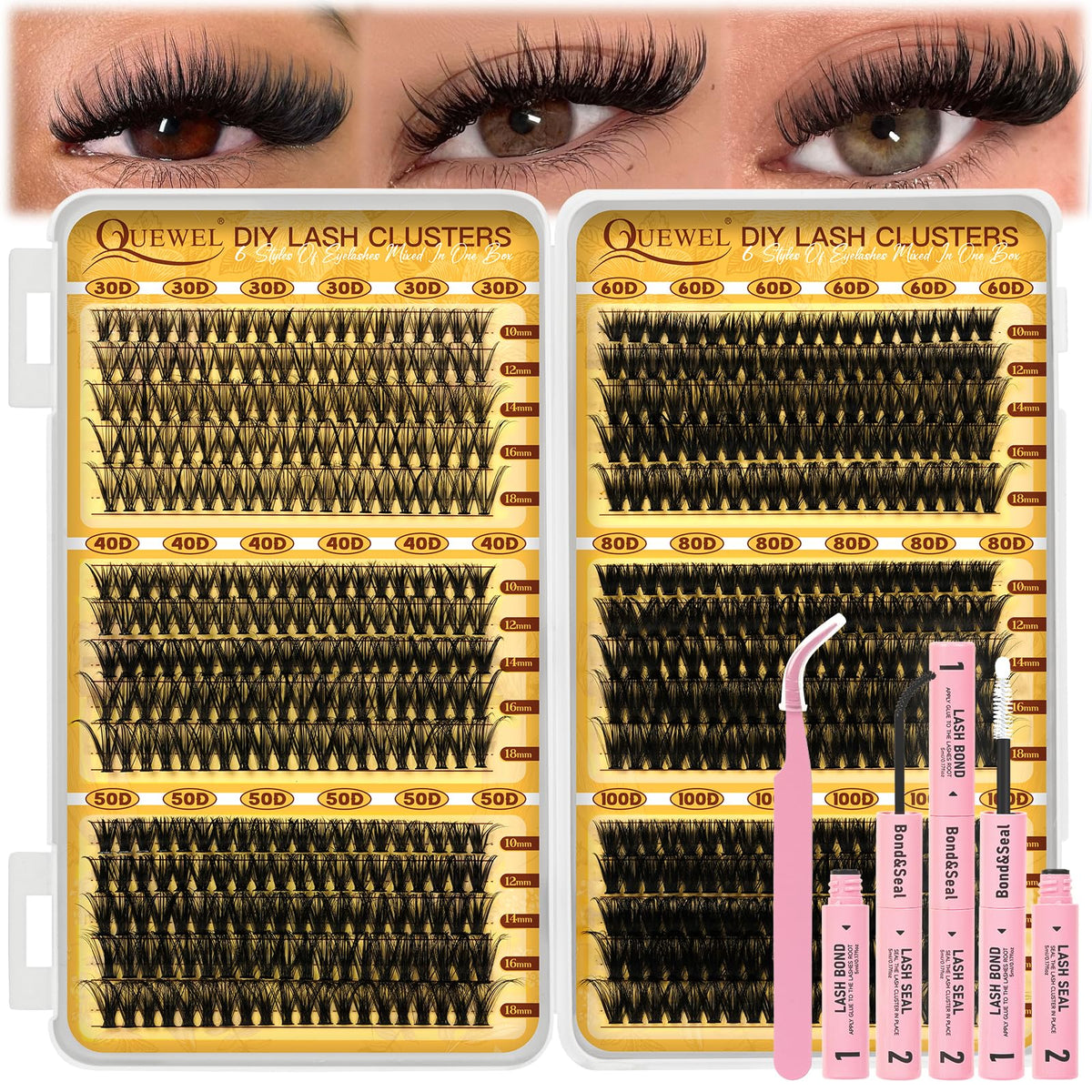 QUEWEL front packaging showing full 580PCS kit and included tools for convenience