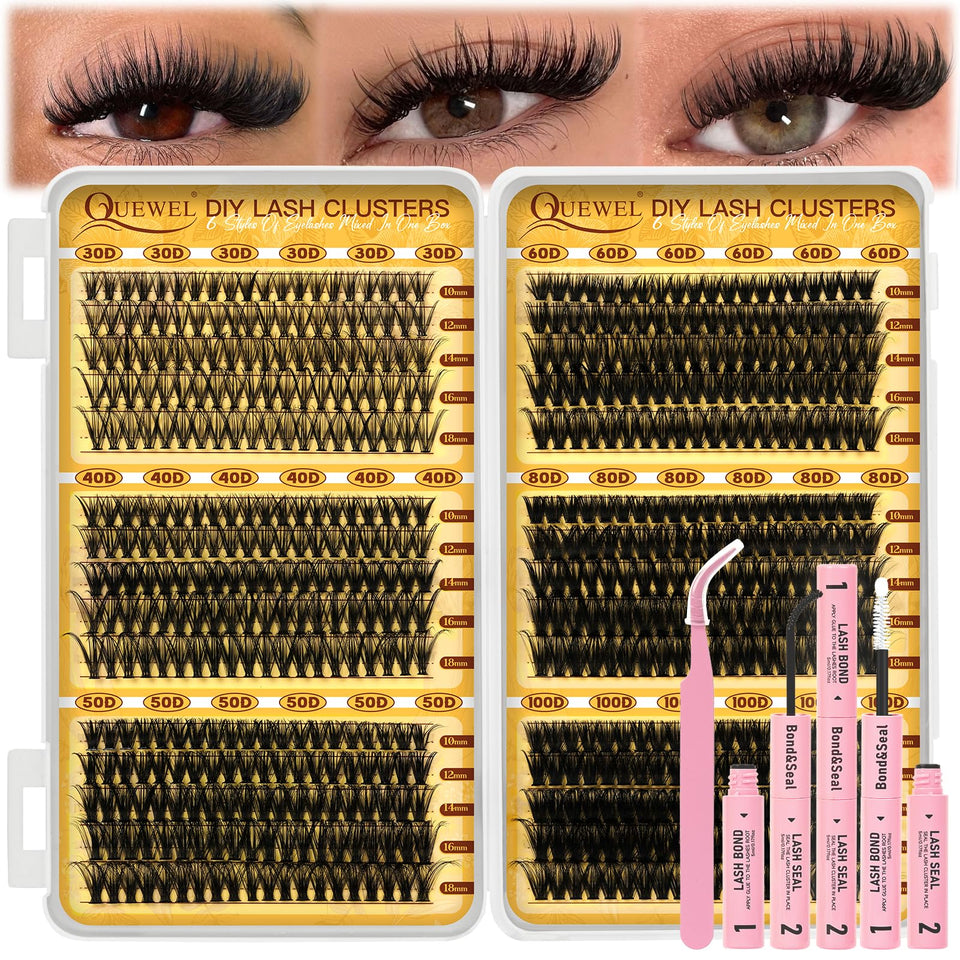 QUEWEL front packaging showing full 580PCS kit and included tools for convenience