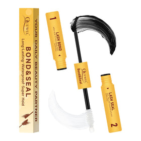 QUEWEL front packaging showing 2-in-1 lash bond and seal, convenient portable solution