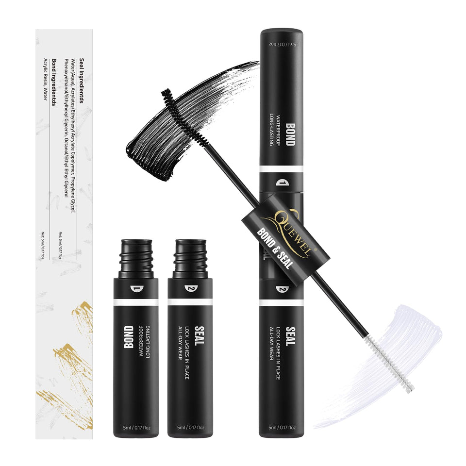 QUEWEL front packaging showing dual glue and seal tube, travel-friendly convenience