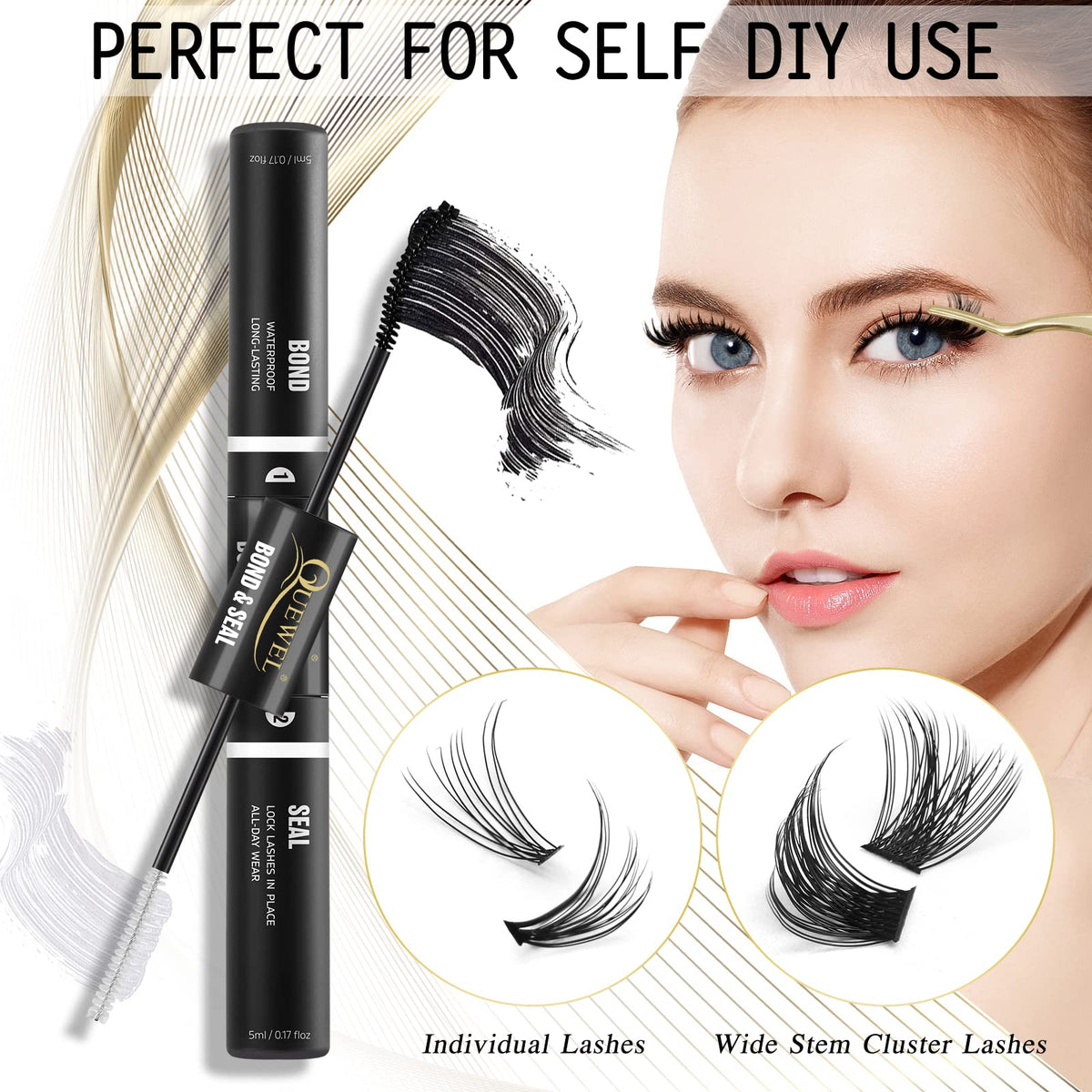 QUEWEL removal demo with makeup remover showing easy residue-free cleanup