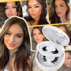 QUEWEL lashes beside a coin showing compact size for travel convenience