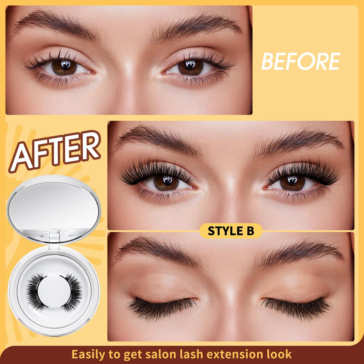 QUEWEL model wearing cat-eye style illustrating instant dramatic lift