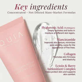 QUIA Beauty open jar revealing pale cream gel for overnight wrapping