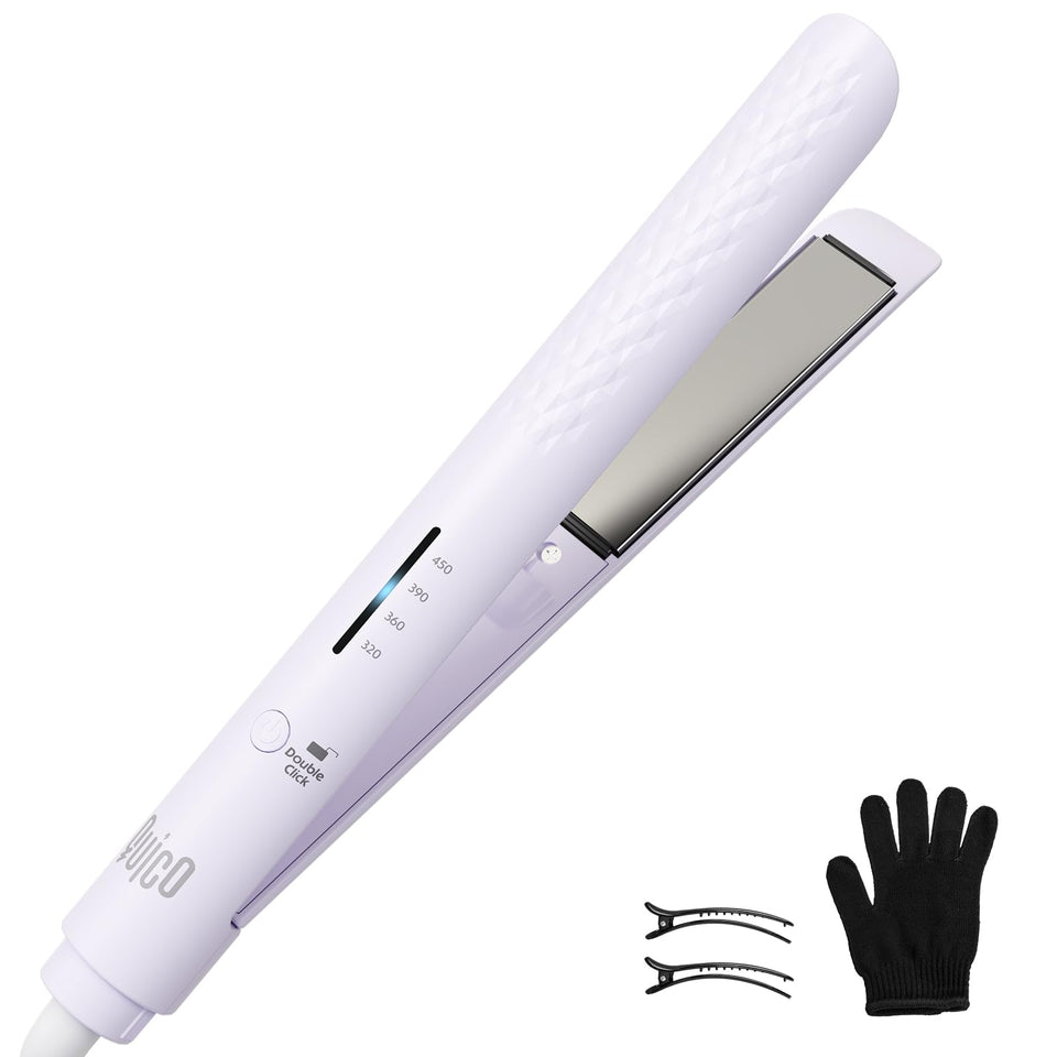Quico front view showing lilac flat iron and compact design benefit portability