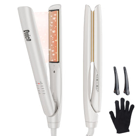 QUICO hair straightener front view showing compact design and benefits