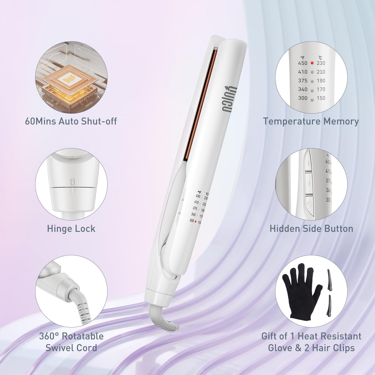 QUICO straightener on bathroom counter staged for daily styling