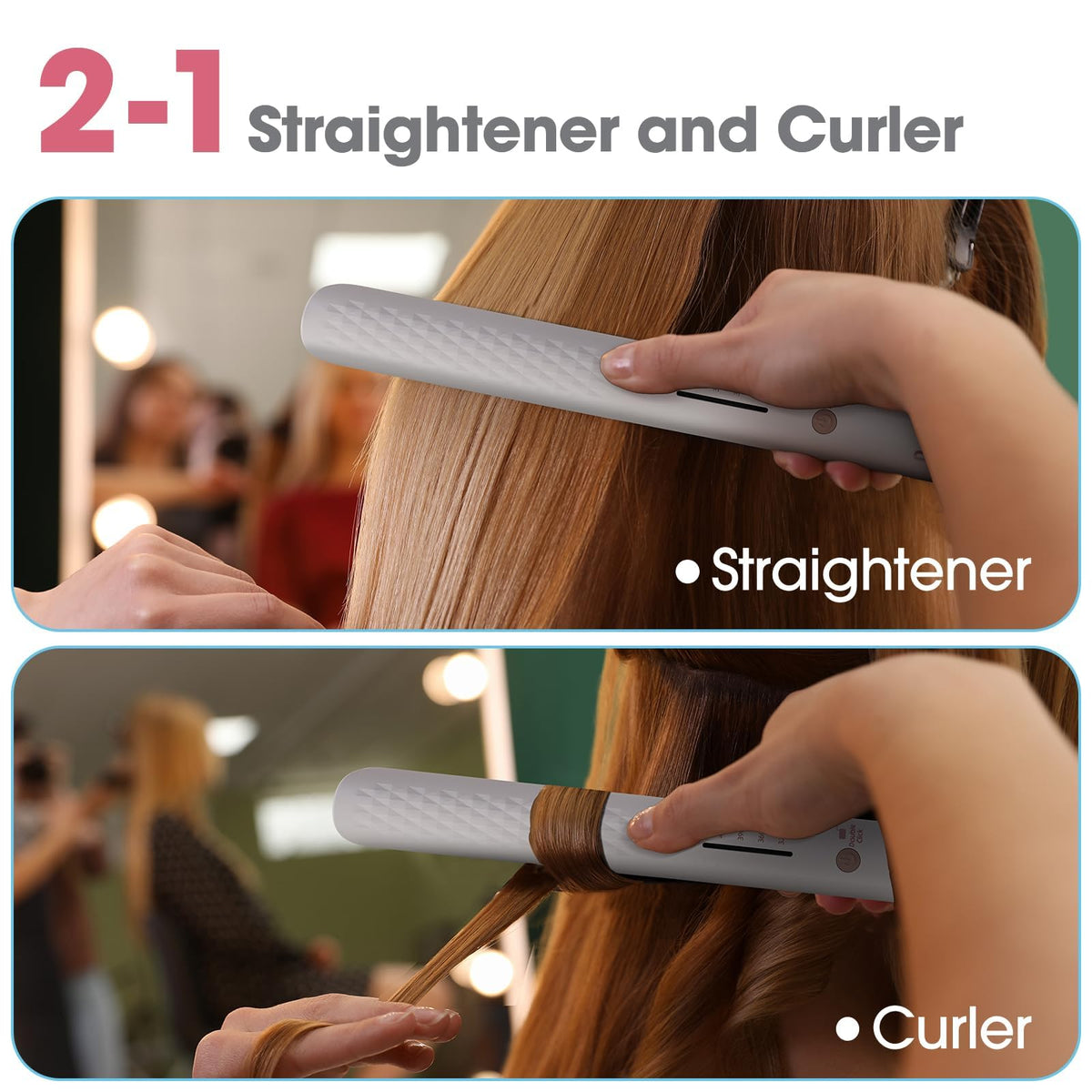 QUICO used to curl hair demonstrating versatile 2-in-1 styling