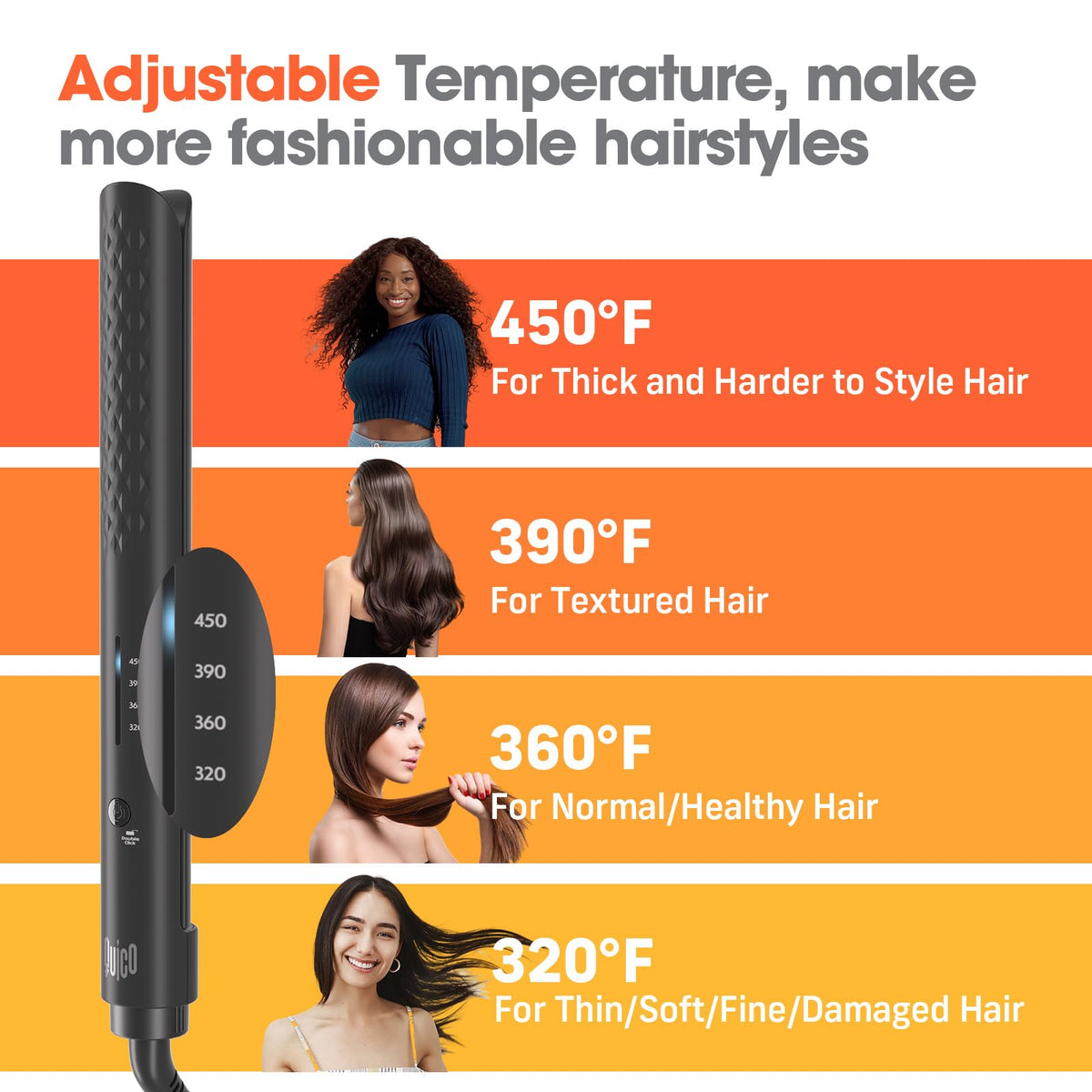 QUICO straightening a section of hair for sleek, frizz-reduced finish