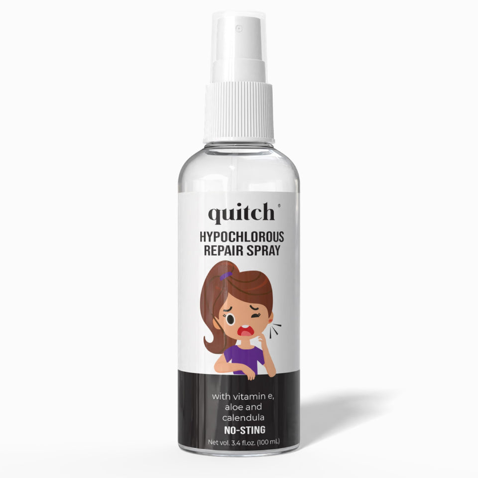 quitch front packaging displaying bottle and label, clear benefit: reassuring product info