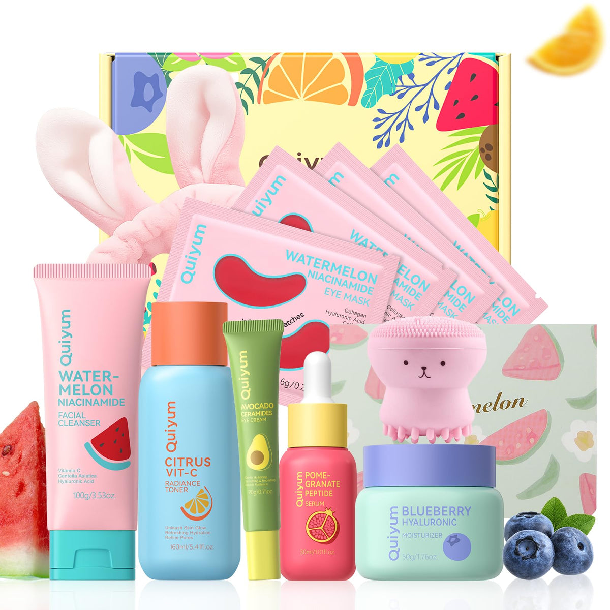 QUIYUM front packaging of 6-piece anti-aging set showing contents and benefits