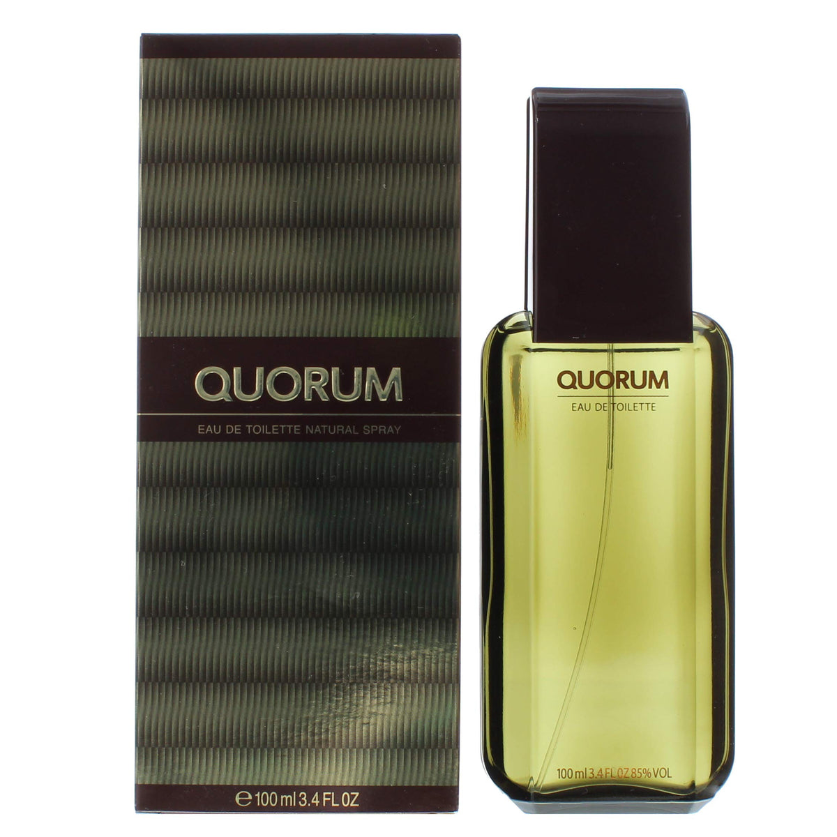 Quorum by Antonio Puig front bottle and box showing classic masculine design and ease of use