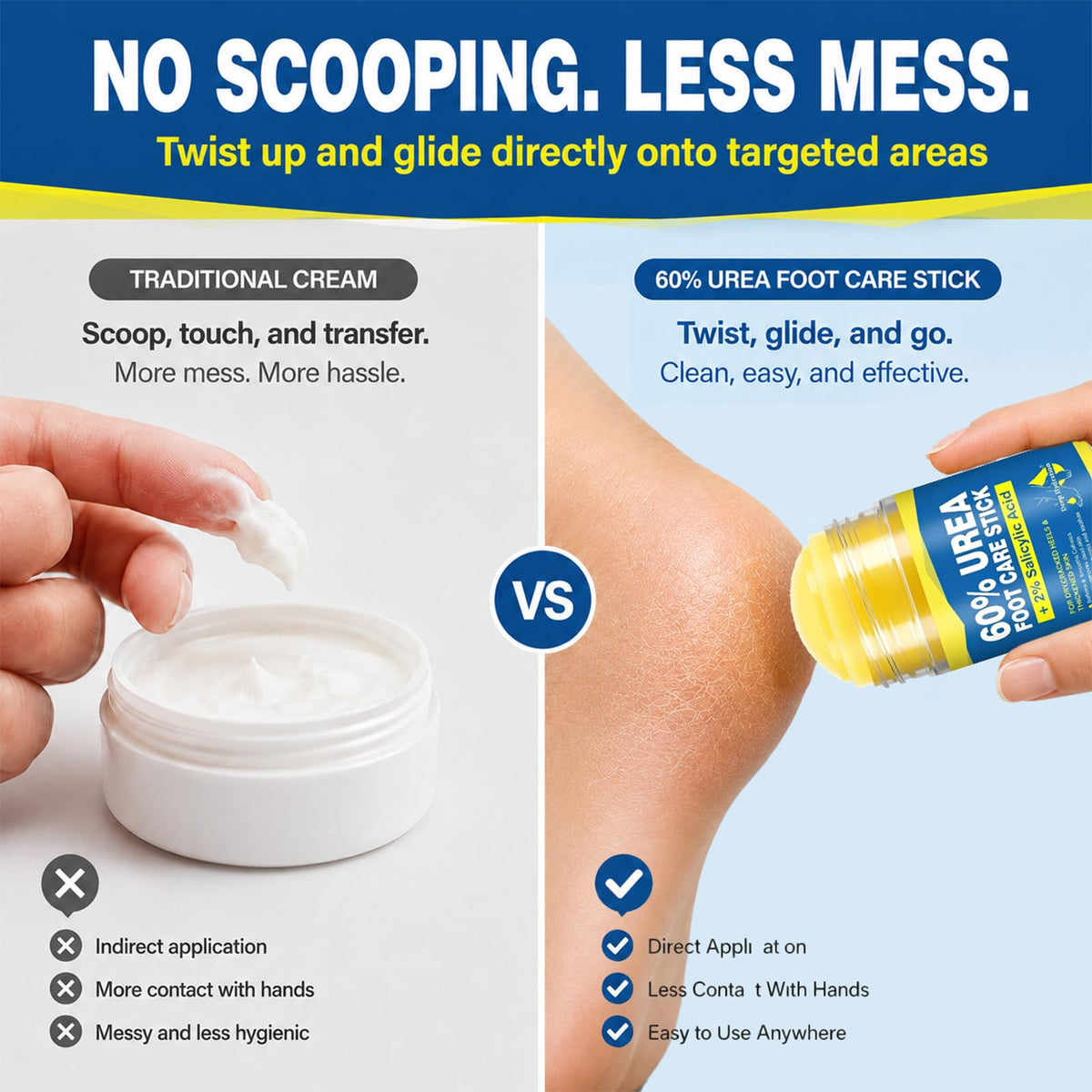QVCQ applying stick to heel to soften rough skin and target callused areas