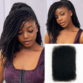 QUEEN VIRGIN REMY close-up of afro kinky coils highlighting soft, natural feel