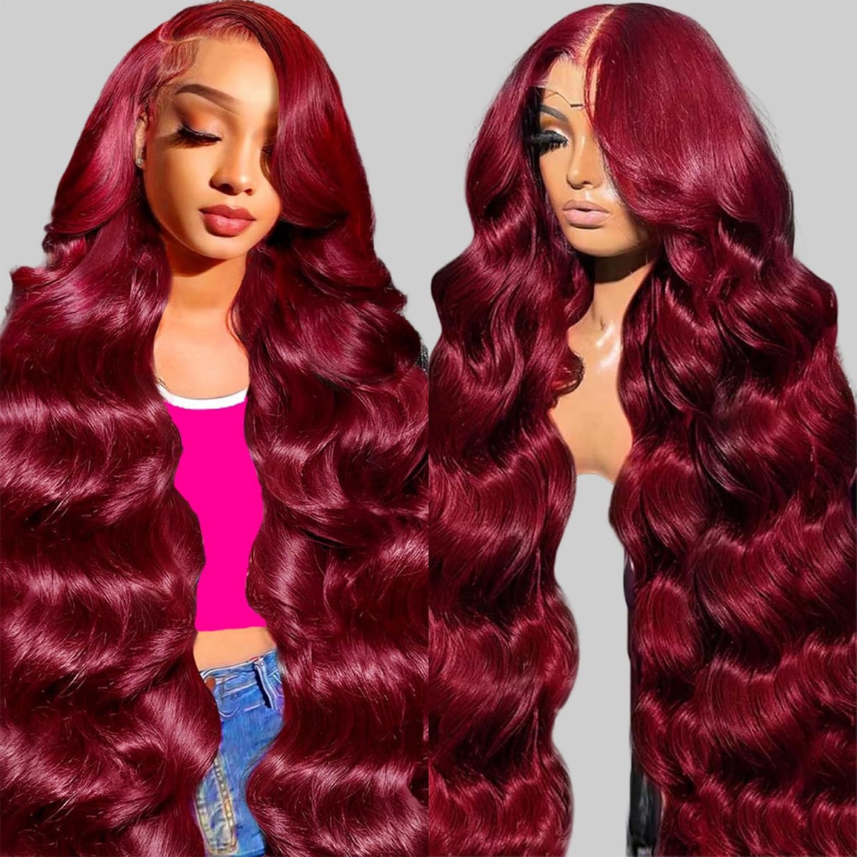QZOQZO front view of 99J burgundy wig showing natural hairline and shine