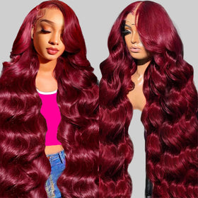 QZOQZO front view of 99J burgundy wig showing natural hairline and shine