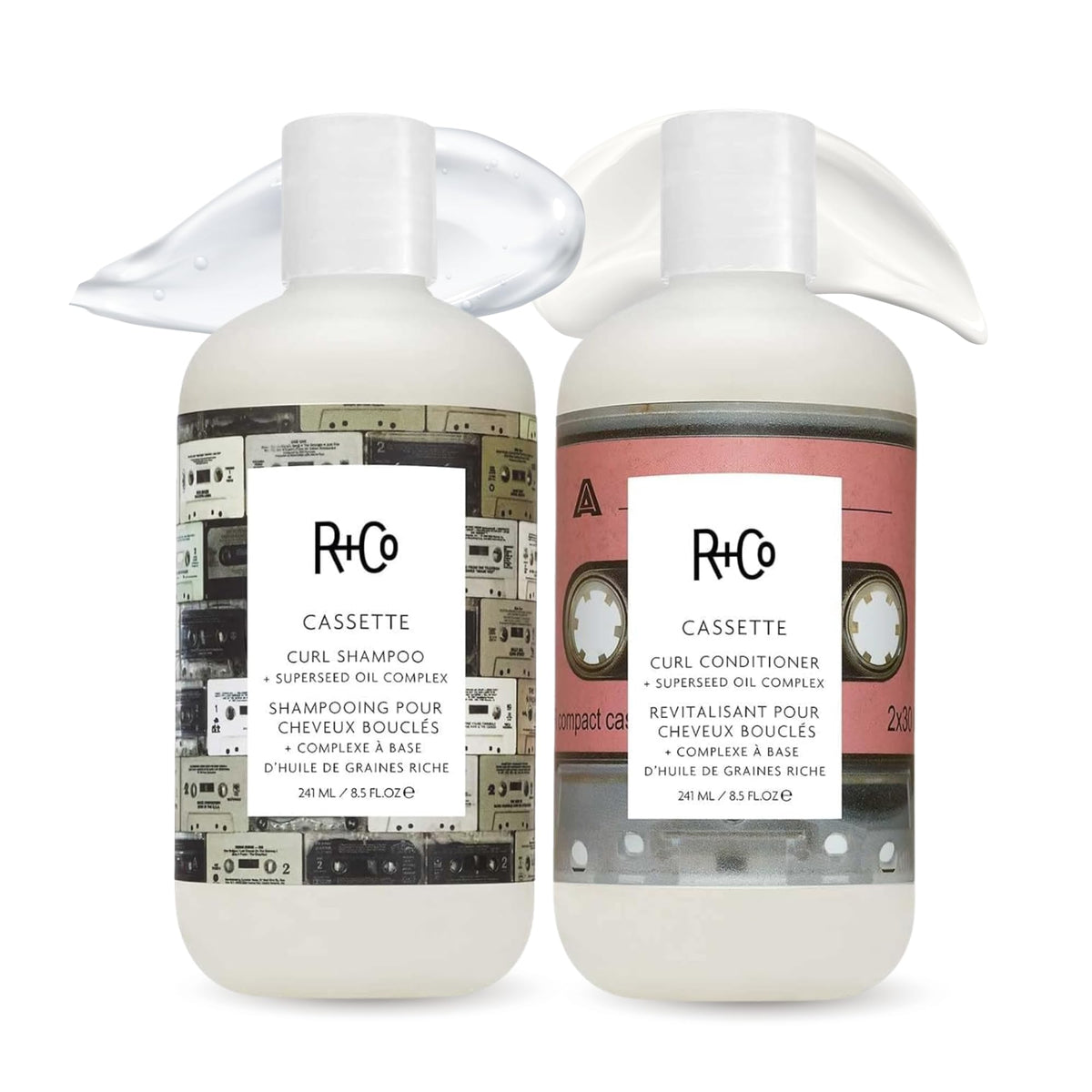 R+Co front packaging showing shampoo and conditioner bottles, clear product identity and benefit