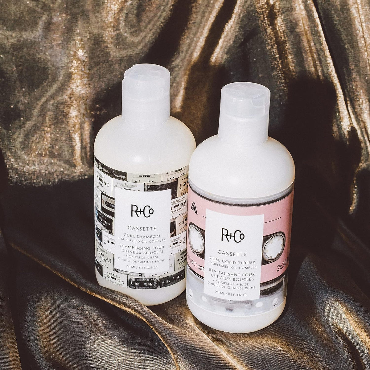 R+Co shampoo lather texture in palm, gentle cleansing and lightweight feel benefit