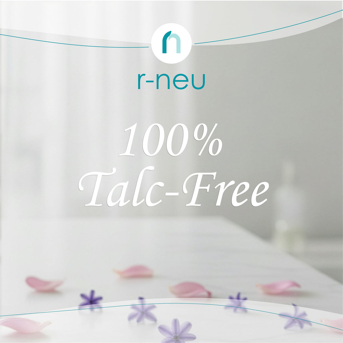 R-NEU open tin with puff showing powder texture and convenient applicator for travel