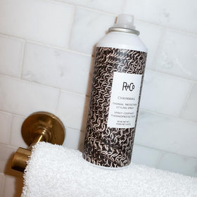 R+Co Chainmail on bathroom shelf with styling tools suggesting everyday use