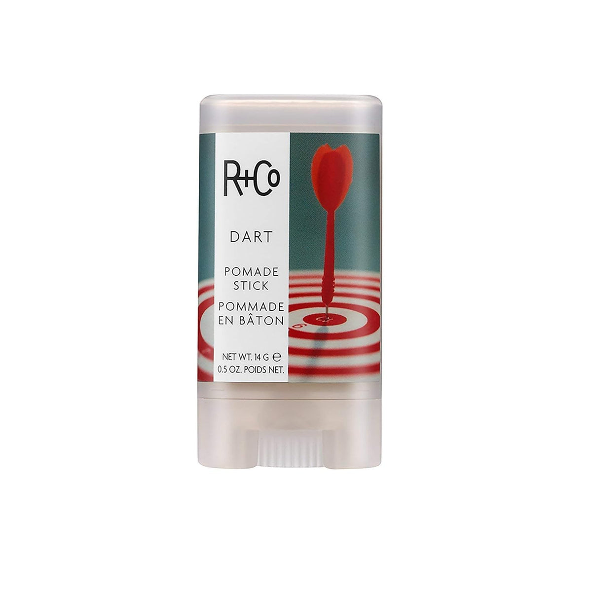 R+Co Dart front packaging showing compact stick and branding for travel-friendly styling