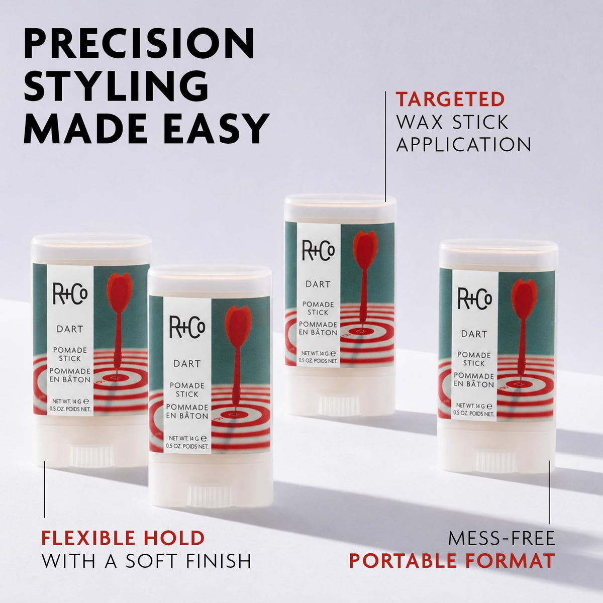 R+Co Dart waxy texture close-up revealing smooth glide and non-greasy finish