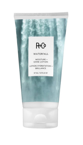 R+Co Waterfall front packaging showing product and shine benefits