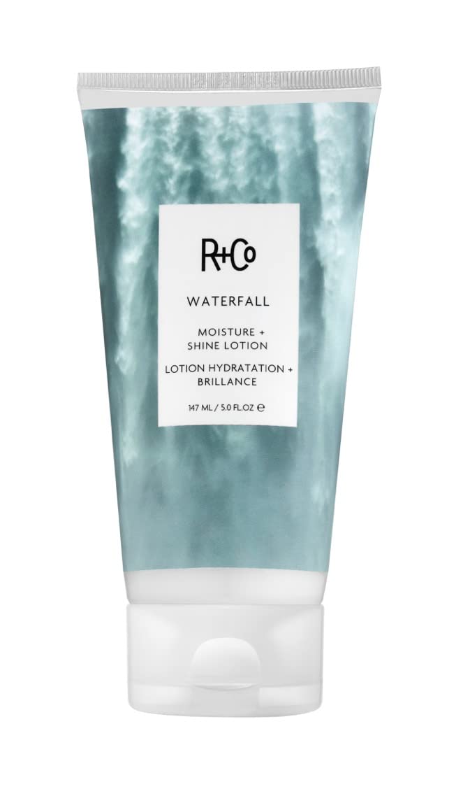 R+Co Waterfall front packaging showing product and shine benefits