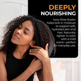 RA COSMETICS applying shea butter to hair ends to seal and reduce dryness