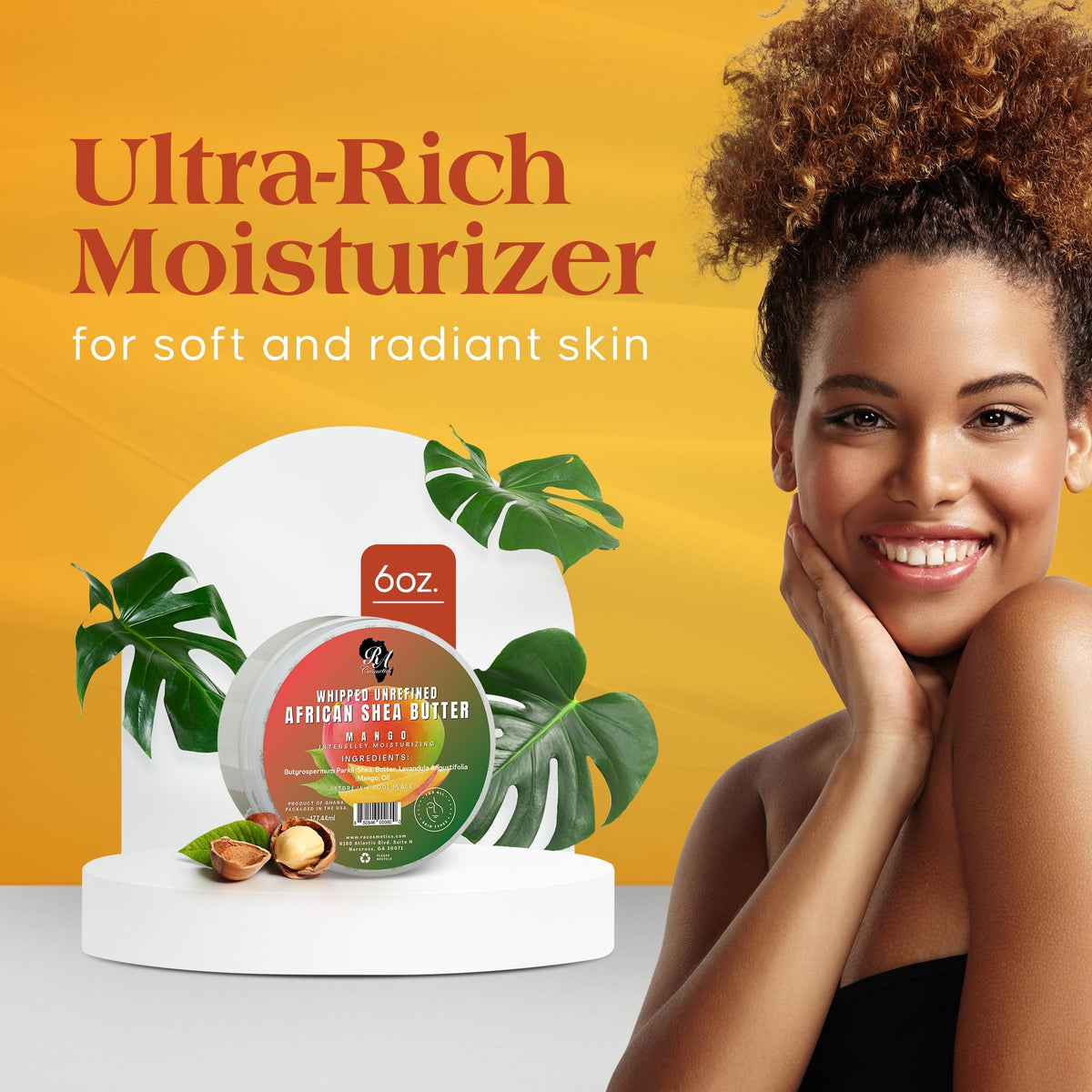 RA COSMETICS label detail highlighting ingredients and handcrafted origin