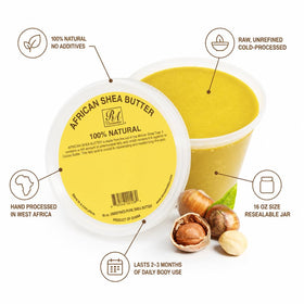 RA COSMETICS open 16oz jar revealing unrefined shea butter ready for use