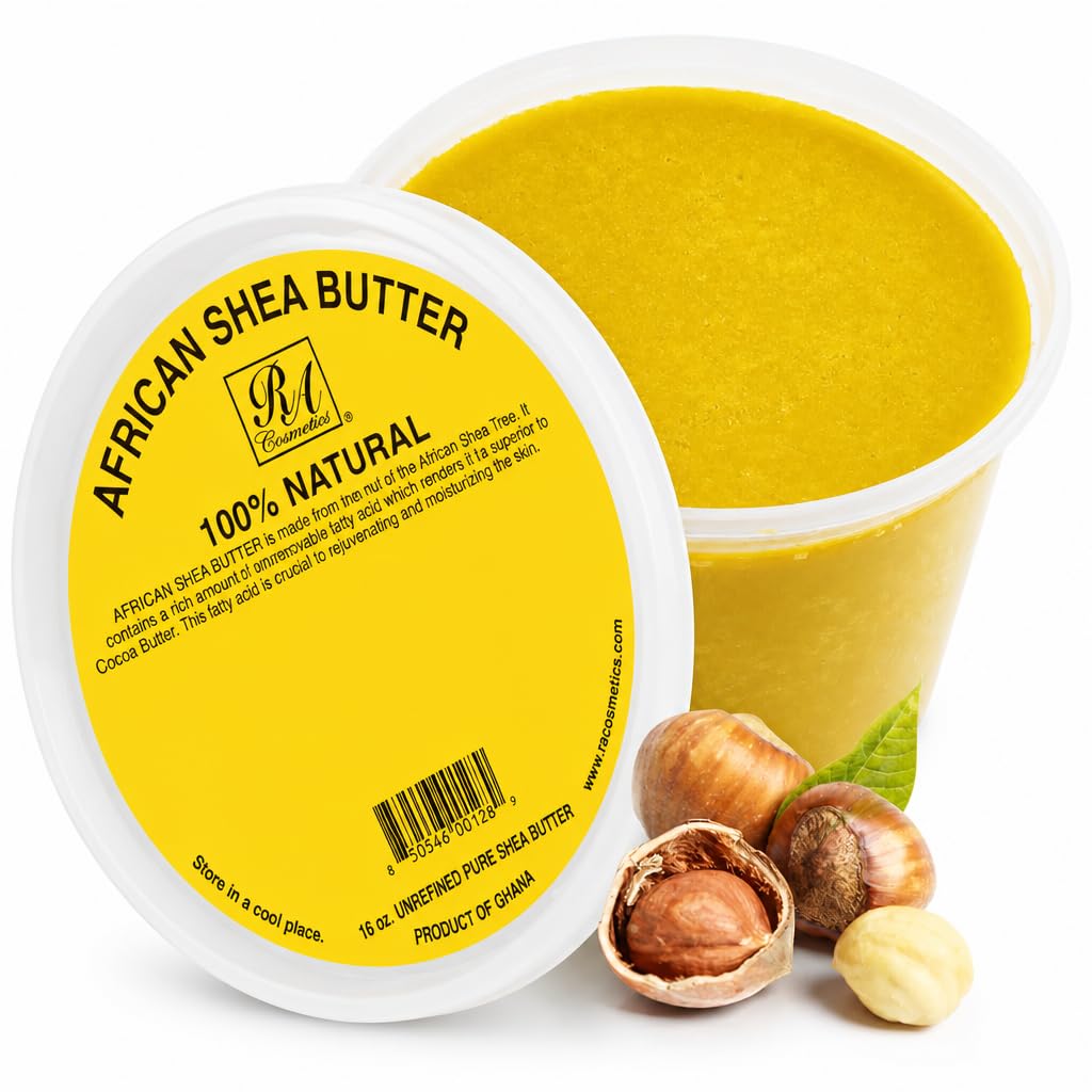 RA COSMETICS front jar shot showing pure yellow shea butter for lasting hydration