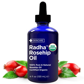 Radha Beauty front bottle showing clean packaging and pure oil benefits