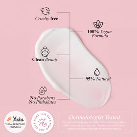 Radiant Aura packaging label detail showing ingredient claims and dermatologist-tested reassurance