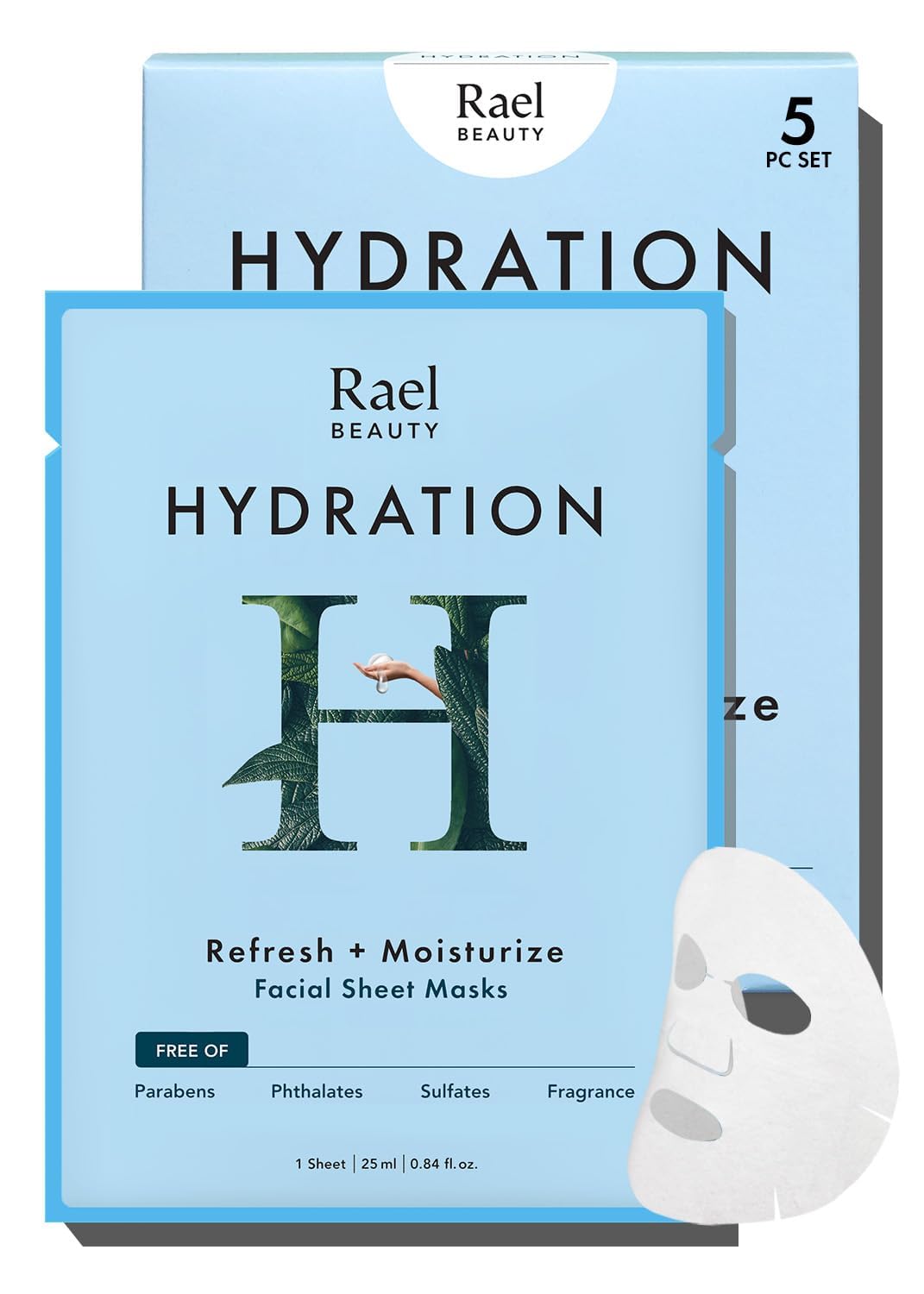 Rael front packaging showing bamboo sheet mask and benefits