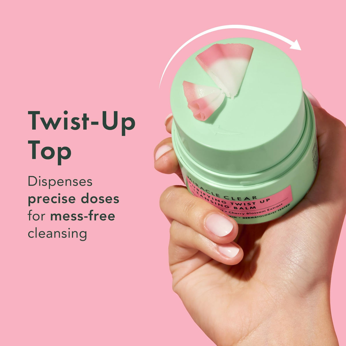 Rael balm texture close-up melting to oil, shows effective makeup removal