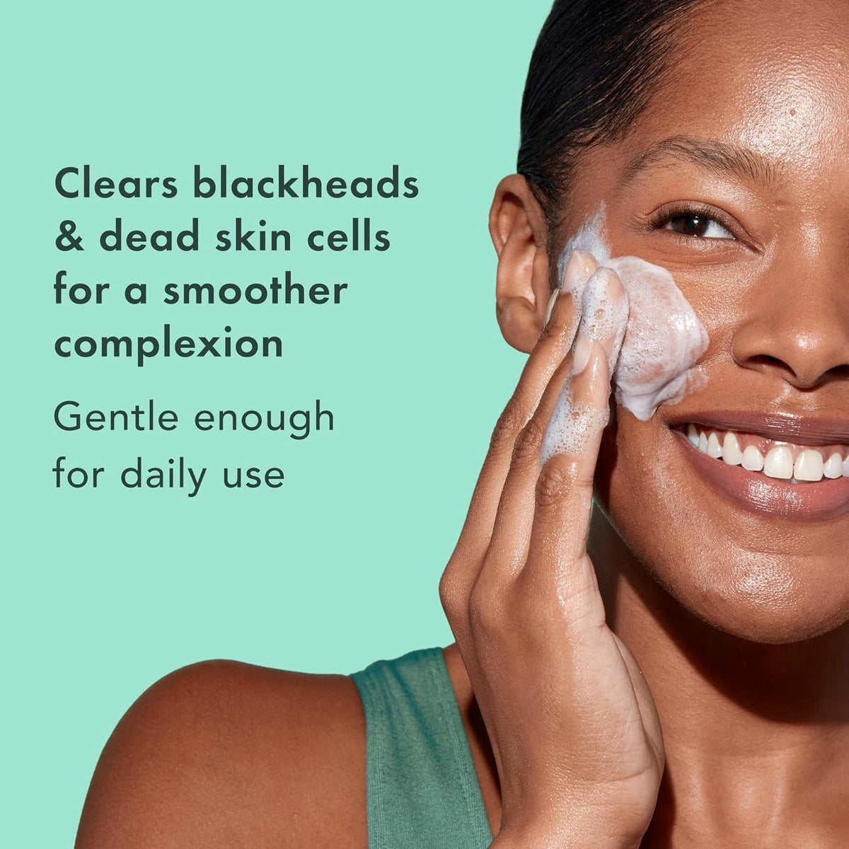 Rael close-up of creamy foam texture, gentle exfoliation visualized